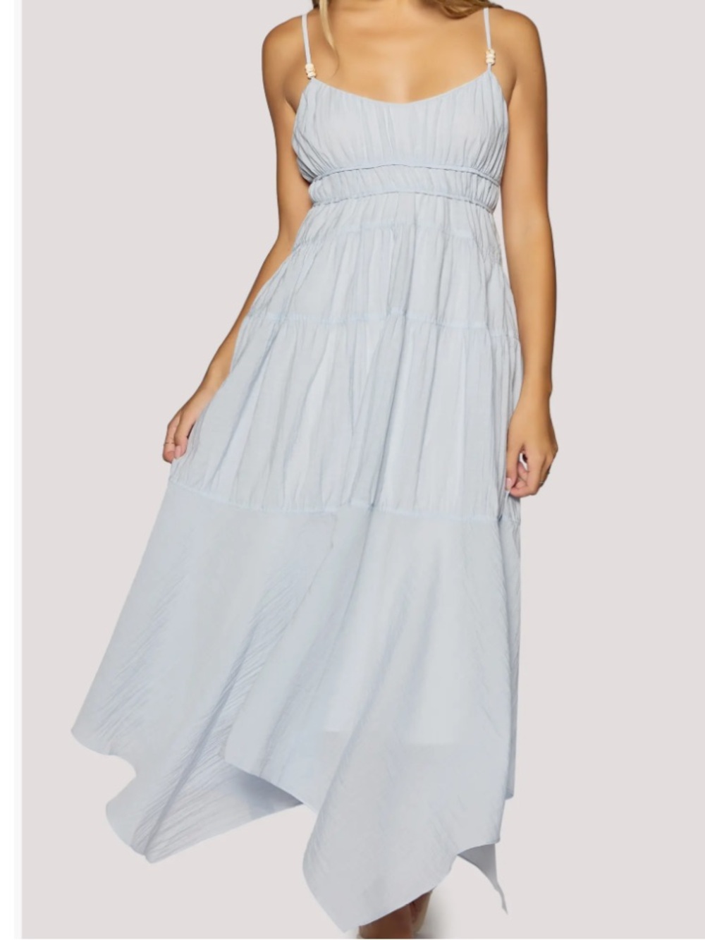 Nordstrom Lost + Wander Pale Blue Oasis Handkerchief Boho Maxi Dress Size S NWT